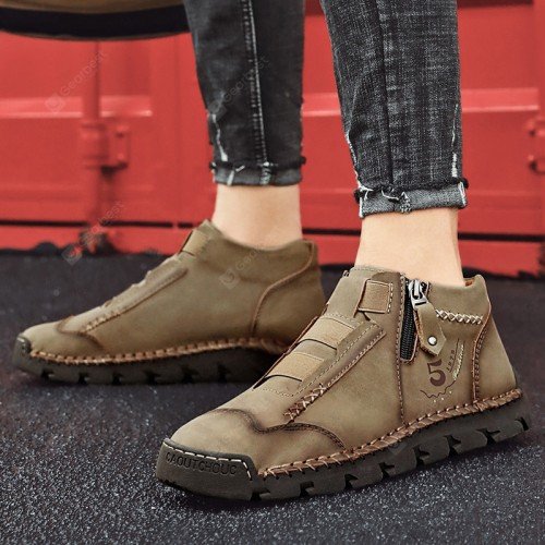 Casual Men's Shoes Trendy Low-cut Boots Large Size Round Toe Microfiber Shoes